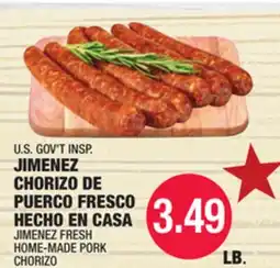 Carnicerias Jimenez U.S. GOV'T INSP. JIMENEZ CHORIZO DE PUERCO FRESCO HECHO EN CASA offer