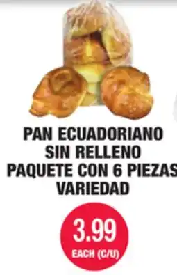 Carnicerias Jimenez PAN ECUADORIANO SIN RELLENO PAQUETE CON 6 PIEZAS VARIEDAD offer