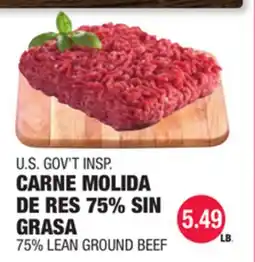 Carnicerias Jimenez U.S. GOV'T INSP. CARNE MOLIDA DE RES 75% SIN GRASA offer