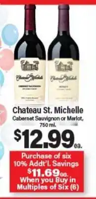 Angelo Caputo's Fresh Market Chateau St. Michelle Cabernet Sauvignon or Merlot offer