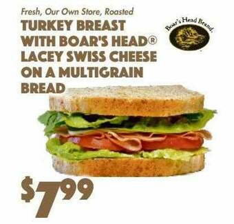 The Food Emporium Turkey Breast With Boars Head Lacey Swiss Cheese On A Multigrain Bread offer