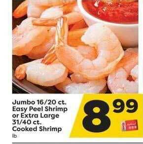 Weis Markets Jumbo 16-20 Ct. Easy Peel Shrimp Or Extra Large 31-40 Ct. Cooked Shrimp offer