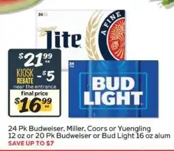 Winn Dixie 24 Pk Budweiser, Miller, Coors or Yuengling offer