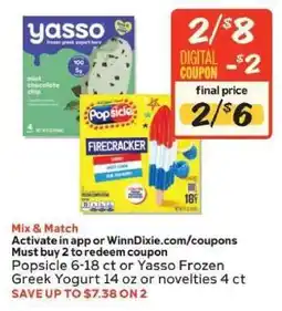 Winn Dixie Popsicle or Yasso Frozen Greek Yogurt offer