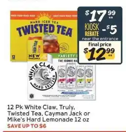 Winn Dixie 12 Pk White Claw, Truly, Twisted Tea, Cayman Jack or Mike’s Hard Lemonade offer