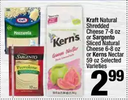 Super King Markets Kraft Natural Shredded Cheese or Sargento Sliced Natural Cheese or Kerns Nectar offer
