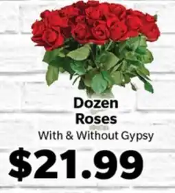 Living Fresh Market Dozen Roses With & Without Gypsy offer