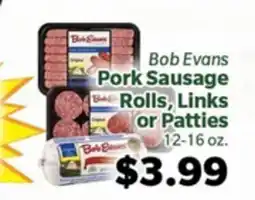 Living Fresh Market Bob Evans Pork Sausage Rolls, Links or Patties offer