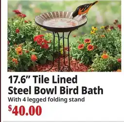 Ocean State Job Lot 17.6 Tile Lined Steel Bowl Bird Bath offer
