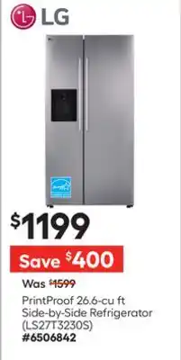 Lowe's PrintProof 26.6-cu ft Side-by-Side Refrigerator offer