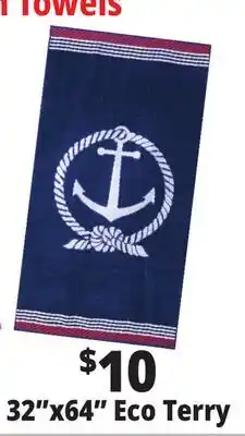 Ocean State Job Lot 32x64 Eco Terry Beach Towels offer