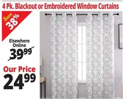 Ocean State Job Lot 4 Pk. Blackout or Embroidered Window Curtains offer