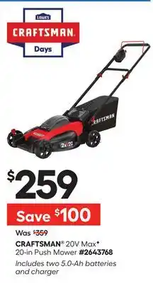 Lowe's 20V MaxF 20-in Push Mower offer