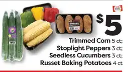 Weis Markets Trimmed Corn 5 ct Stoplight Peppers 3 ct Seedless Cucumbers 3 ct Russet Baking Potatoes 4 ct offer
