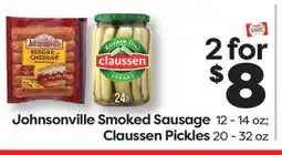Weis Markets Johnsonville Smoked Sausage 12 - 14 oz Claussen Pickles 20 - 32 oz offer