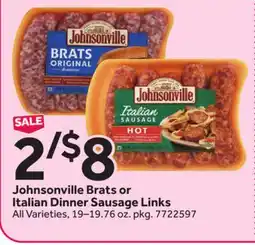 Stop&Shop Johnsonville Brats or Italian Dinner Sausage Links offer