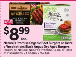 Stop&Shop Nature's Promise Organic Beef Burgers or Taste of Inspirations Black Angus Dry Aged Burgers offer