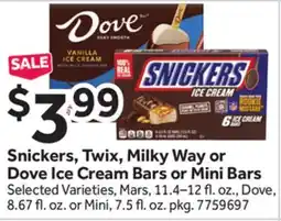 Stop&Shop Snickers, Twix, Milky Way or Dove Ice Cream Bars or Mini Bars offer