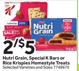 Stop&Shop Nutri Grain, Special K Bars or Rice Krispies Homestyle Treats offer