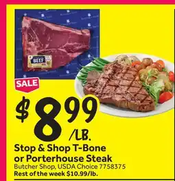 Stop&Shop Stop & Shop T-Bone or Porterhouse Steak offer