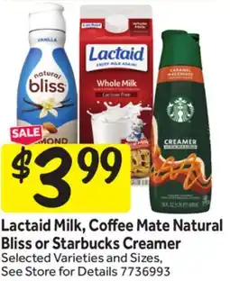 Stop&Shop Lactaid Milk, Coffee Mate Natural Bliss or Starbucks Creamer offer