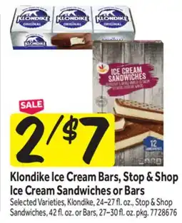 Stop&Shop Klondike Ice Cream Bars, Stop & Shop Ice Cream Sandwiches or Bars offer