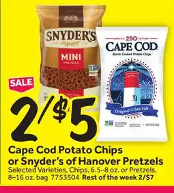 Stop&Shop Cape Cod Potato Chips or Snyder's of Hanover Pretzels offer