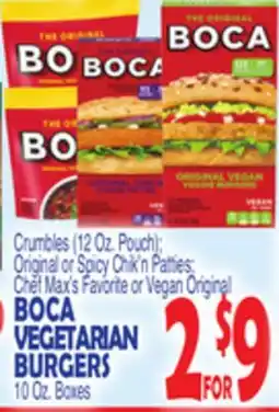 Bravo Supermarkets BOCA VEGETARIAN BURGERS, 10 Oz. Boxes offer