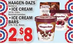 C Town HAAGEN-DAZS ICE CREAM 14 Oz. Cntrs., ICE CREAM BARS 3 Pk. 9 Oz. Boxes offer
