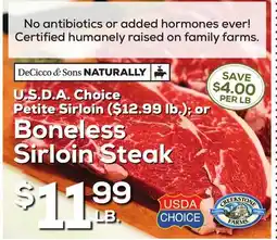 DeCicco & Sons Boneless Sirloin Steak offer