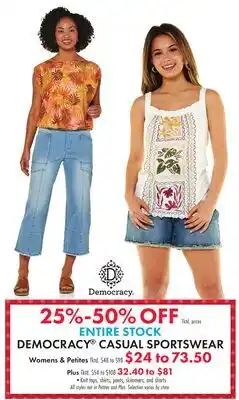 Boscov's ENTIRE STOCK DEMOCRACY CASUAL SPORTSWEAR offer