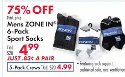 Boscov's Mens ZONE IN 6-Pack Sport Socks offer