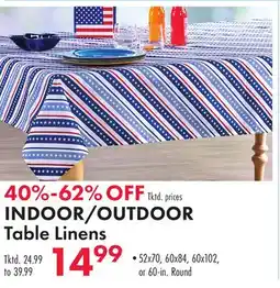 Boscov's INDOOR/OUTDOOR Table Linens offer