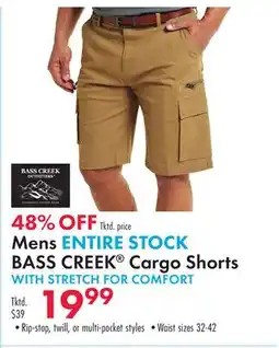 Boscov's Mens ENTIRE STOCK BASS CREEK Cargo Shorts WITH STRETCH FOR COMFORT offer