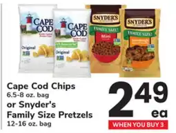 ACME Cape Cod Chips 6.5-8 oz. bag or Snyder's Family Size Pretzels 12-16 oz. bag offer