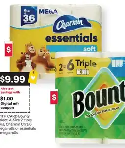 CVS Bounty Select-A-Size 2 triple rolls, Charmin Ultra 6 mega rolls or essentials mega rolls offer