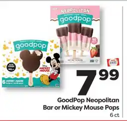 Weis Markets GoodPop Neopolitan Bar or Mickey Mouse Pops offer