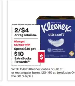 CVS Kleenex cubes 50-70 ct. or rectangular boxes 120-160 ct offer