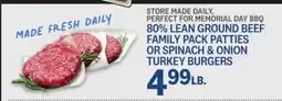 Kings Food Markets 80% LEAN GROUND BEEF FAMILY PACK PATTIES OR SPINACH & ONION TURKEY BURGERS offer