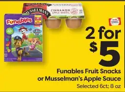 Weis Markets Funables Fruit Snacks or Musselman's Apple Sauce offer