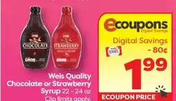 Weis Markets Weis Quality Chocolate or Strawberry Syrup offer