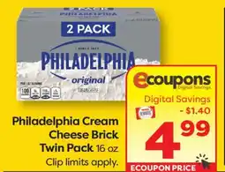 Weis Markets Philadelphia Cream Cheese Brick Twin Pack offer