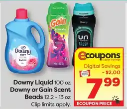 Weis Markets Downy Liquid 100 oz Downy or Gain Scent Beads 12.2 - 13 oz offer