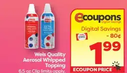 Weis Markets Weis Quality Aerosol Whipped Topping offer