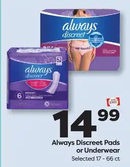 Weis Markets Always Discreet Pads or Underwear offer