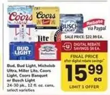 Safeway Bud, Bud Light, Michelob Ultra, Miller Lite, Coors Light, Coors Banquet or Busch Light offer
