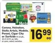 Safeway Corona, Heineken, Stella Artois, Modelo, Peroni, Cigar City or Surfside offer