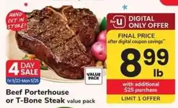 Safeway Beef Porterhouse or T-Bone Steak offer
