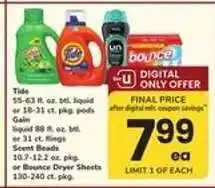 Safeway Tide, Gain, Scent Beads or Bounce Dryer Sheets offer
