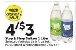 Stop&Shop Stop & Shop Seltzer 1 Liter offer